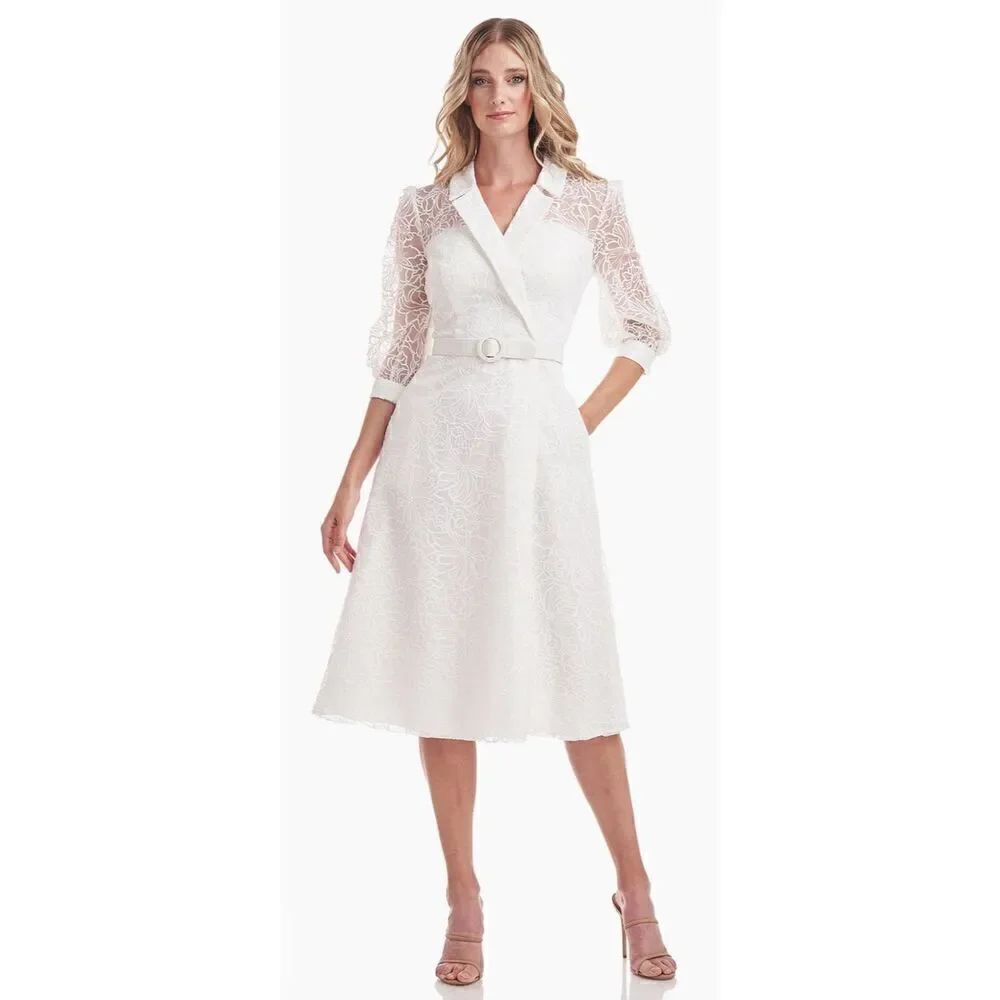 Kay Unger KHLOE ILLUSION MIDI Dress in White NWT Size 2